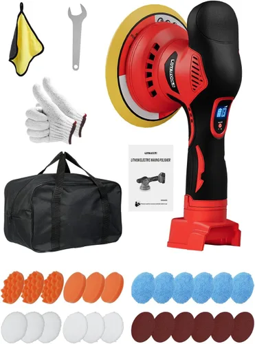 Miniatura 9 de Detalle y pulido de coche compatible con batería Dewalt de 20 V, pulidora de doble acción de 5500 RPM con 6 velocidades variables Amarillo