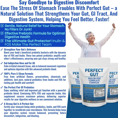 Miniatura 5 de Perfect Gut: Polvo de inulina FOS para la salud intestinal. Inulina prebiótica. Fibra de agave prebiótica única 95% FOS