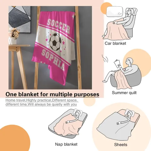 Miniatura 46 de Manta de fútbol para niñas, regalos de fútbol para niñas y niños, manta de franela de forro polar suave y cálida para niñas, regalos de fútbol