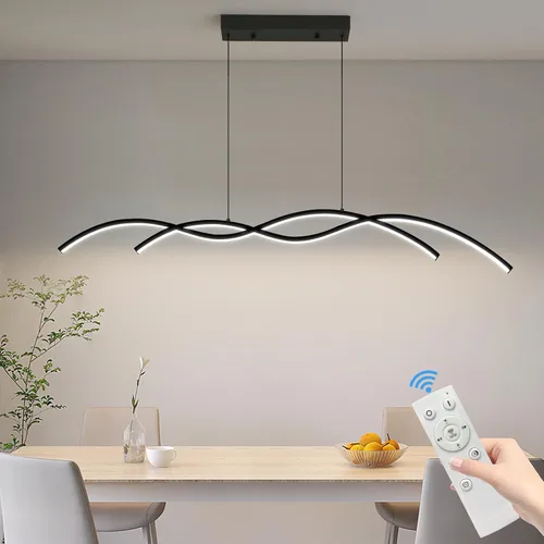 Miniatura 11 de Lámpara colgante, lámpara colgante lineal LED regulable, lámpara colgante fija, lámpara de araña LED moderna curvada, lámparas de araña para comedor