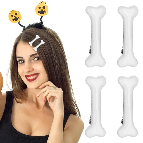 WLLHYF Paquete de 4 pinzas para el pelo de hueso blanco, pasadores góticos de Halloween, huesos de perro, horquillas para el pelo de cocodrilo,