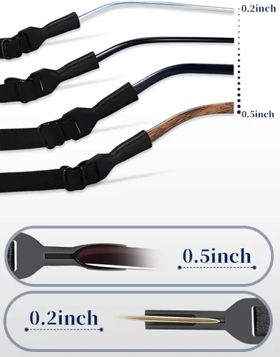 Miniatura 4 de ZXZone Correas ajustables para gafas, 2 unidades, sin cola, correas de vidrio ajustables para hombres, mujeres, niños, lentes de sol, negro