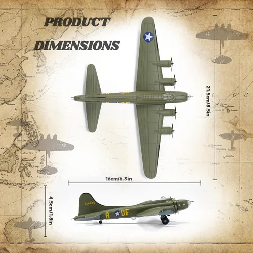 Miniatura 2 de B-17 Flying Fortress - Aviones fundidos a presión a escala 1/144, modelo de avión de metal pesado para coleccionista, entusiasta de la aviación