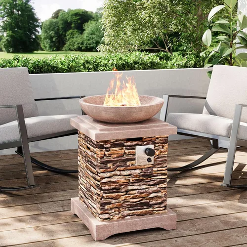 Miniatura 8 de SUNBURY Hoguera de Propano al Aire Libre, Hoguera de Gas para Patio Exterior, Mesa de Fuego al Aire Libre de Piedra, Columna de Fuego 40,000 BTU