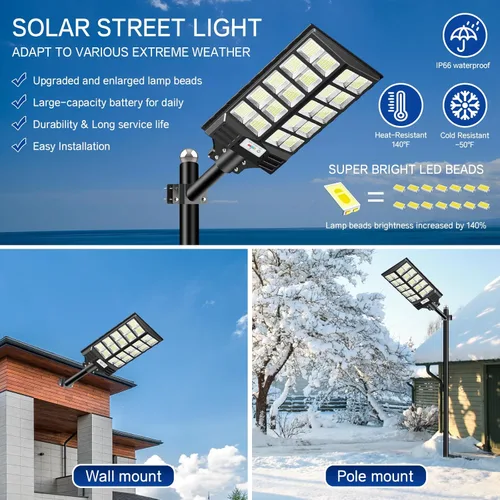 Miniatura 5 de Farola solar de 8000 W, luz solar de calle para exteriores de altos lúmenes, luces solares de estacionamiento de 6500 K, luces solares con sensor