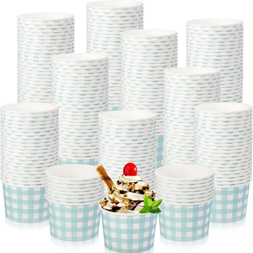 Miniatura 11 de Sieral Paquete de 50 tazas de papel de helado de guingán de 9 onzas, cuencos desechables de picnic, postre de búfalo a cuadros, cuenco de papel a