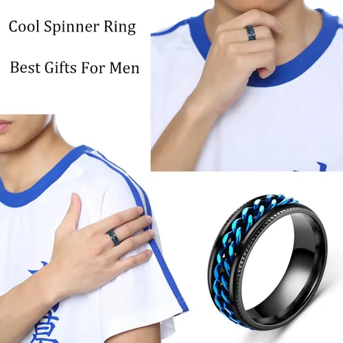 Miniatura 4 de Ronglry 4 anillos giratorios de acero inoxidable de titanio para mujeres y hombres, anillos negros para el estrés y la ansiedad para anillos