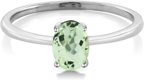 Miniatura 23 de Gem Stone King Anillo de compromiso solitario con piedra preciosa de oro blanco de 10 quilates, ovalado, 0.27 x 0.19 pulgadas, anillo de promesa