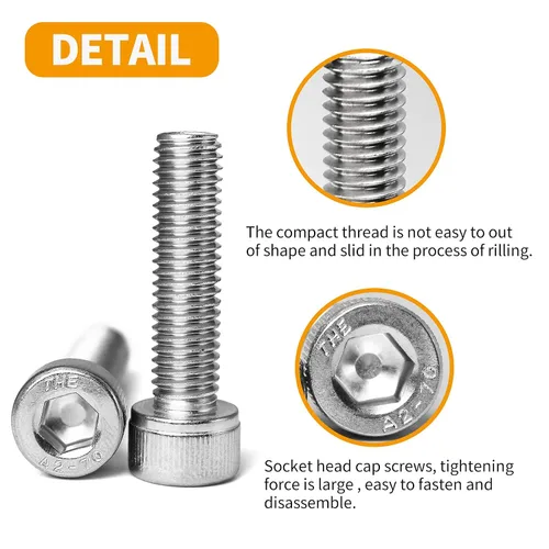 Miniatura 4 de Tornillos de cabeza hueca M6-0.039 x 0.394 in, acero inoxidable 304 (A2-70), accionamiento de enchufe Allen, acabado brillante, roscas de máquina