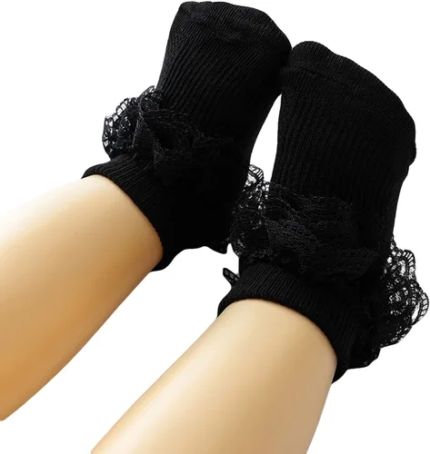 Miniatura 7 de Calcetines de encaje con volantes y volantes para bebé niña calcetines de triple encaje para vestido de tobillo para recién nacido paquete de 5