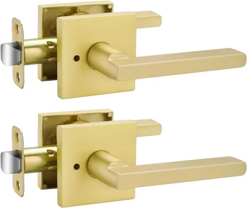 Miniatura 12 de Goldenwarm Manija de puerta simulada de oro cepillado – Palanca interior decorativa sin giro para despensa, puertas francesas y armarios (2 piezas)