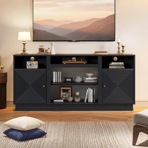 Miniatura 7 de RoyalCraft Soporte de TV negro para televisores de hasta 65 pulgadas, centro de entretenimiento moderno de mediados de siglo con almacenamiento