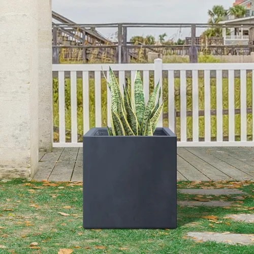 Miniatura 4 de Kante Maceta cuadrada de hormigón de 10 pulgadas para exteriores, interiores, patio, jardín, maceta grande con orificio de drenaje y tapón de goma