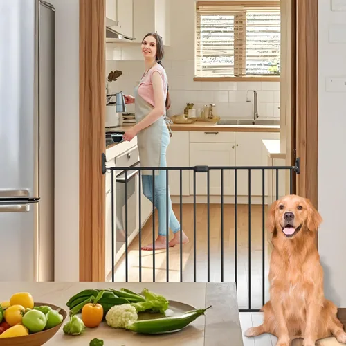 Miniatura 3 de Puerta abatible ajustable de seguridad para bebés, puerta de metal montada en hardware para escaleras y puertas, pestillo seguro para niños y Negro