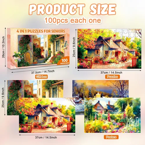 Miniatura 3 de ZOiiWA Paquete de 4 100 rompecabezas de demencia para personas mayores, vida en el campo, demencia, Alzheimer, productos y actividades para personas