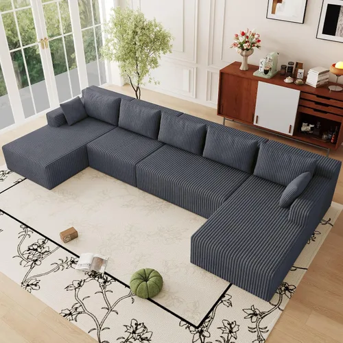 Miniatura 14 de Sofá modular Cloud de 95 pulgadas con otomana, moderno sofá nube en forma de U con asiento profundo, cómodo sofá de pana de 3 plazas, sofá de espuma