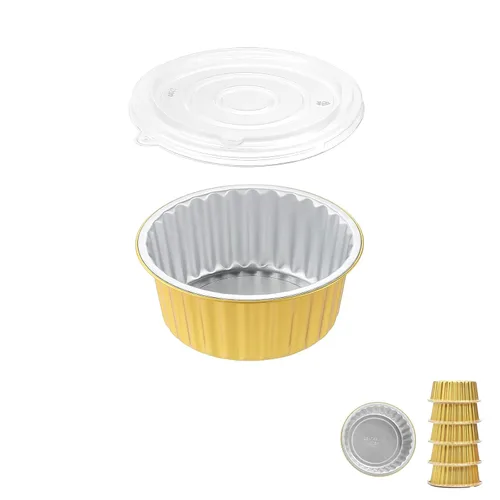 Sartenes de papel de aluminio de 5.5 pulgadas con tapas a presión (paquete de 5), 2 recipientes más gruesos y resistentes a la grasa para hornear,