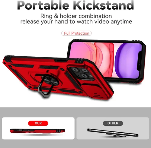 Miniatura 6 de Funda para iPhone 11 Pro Max con cubierta deslizante para cámara + protector de pantalla HD, soporte de anillo giratorio de grado militar a prueba