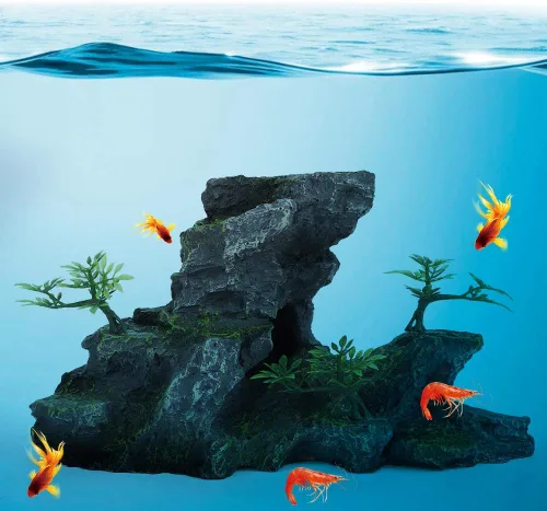 Zerodis Adornos de acuario para acuario, vista de montaña, adorno de piedra, resina de simulación, rocalla, musgo, cueva, paisaje, artificial,