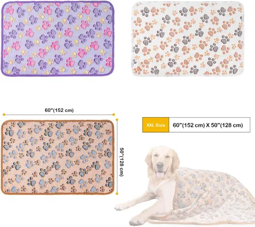 Miniatura 3 de Dono 1 paquete de 3 mantas para perros, manta de forro polar suave y esponjosa para mascotas, tapete cálido para dormir, diseño de huellas
