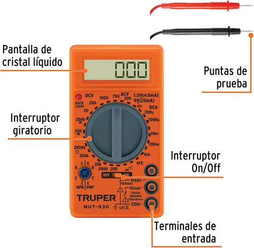 Miniatura 2 de TRUPER Multímetro digital ligero MUT-830