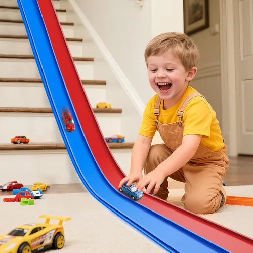 Flex Tracks - Juego de iniciación de 15 pies, pista de carreras flexible para niños de 3 años en adelante con ventosas fuertes, pista de carreras