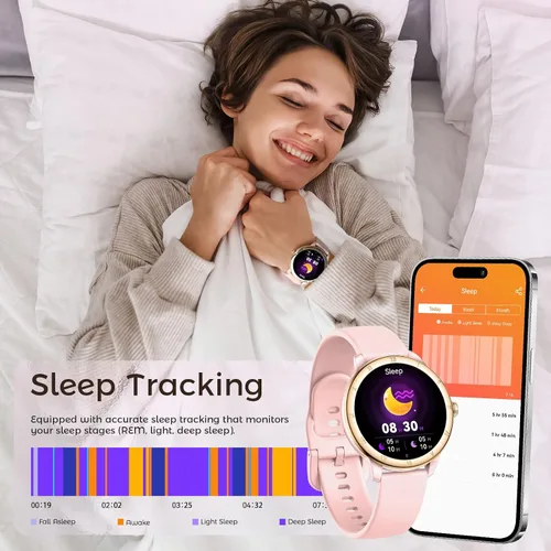 Miniatura 6 de EIGIIS Relojes inteligentes Android para mujer, 1.27 pulgadas, HD, esfera romana, relojes deportivos, rastreadores de actividad con monitor de sueño