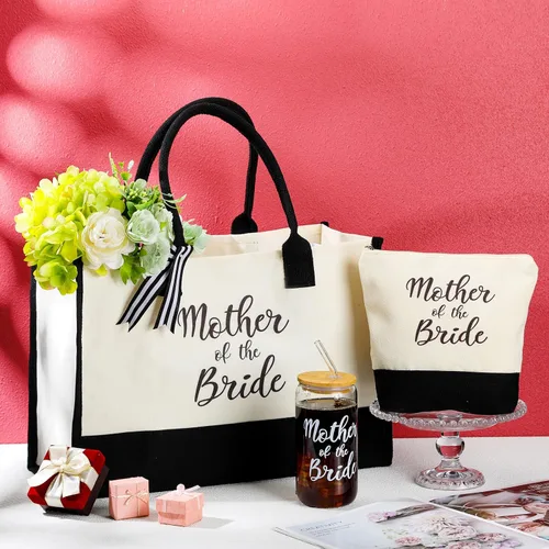 Miniatura 2 de Zubebe 3 Pcs Bride Gifts for Bachelorette Party Bridal Shower Wedding Gift Set Include Glass Cup Canvas Tote Bag Makeup Bag