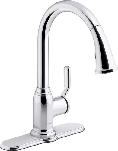 Miniatura 4 de Sterling 24272-CP Ludington - Grifo de fregadero de cocina abatible, grifo de lavandería de un solo mango, rociador extraíble, cromo pulido