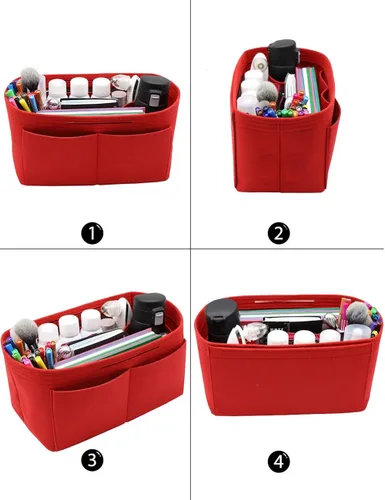 Miniatura 3 de Organizador de fieltro para bolso, bolsillo con cremallera y dos soportes extraíbles para botellas, Beige, rojo, negro, gris, café, rosa iluminado