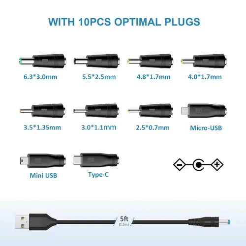 Miniatura 4 de Powseed Cable de alimentación de 5 V CC, cable de carga USB a CC con 10 enchufes adaptadores para cargar luz LED Pixel, USB-HUB, mini ventilador