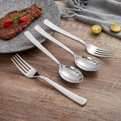 Miniatura 3 de KIRE Juego de 400 tenedores y cucharas de plástico plateado desechables, juego de cubiertos de plástico resistente, cucharas y tenedores plateados