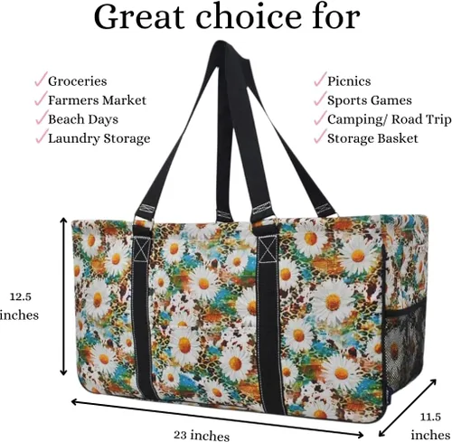 Miniatura 162 de NGIL Bolsa de comestibles reutilizable extra grande plegable de gran tamaño para comestibles, almacenamiento, picnic, playa, Bronco-negro occidental