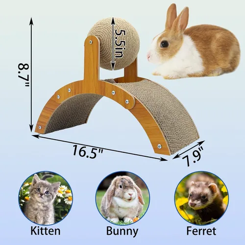Miniatura 6 de Fhiny Juguete rascador de conejo, bola rascador de conejo de sisal natural con almohadilla de cartón, 2 en 1, rascador de garra de conejo, juguetes