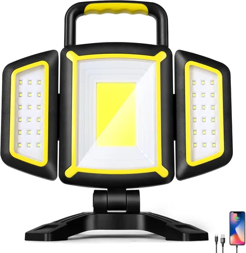 YZONI Luz de trabajo recargable, luz de trabajo LED de 30 W 3000 lúmenes con 5 modos, luces magnéticas alimentadas por batería con diseño plegable