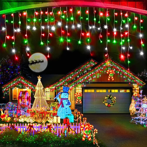 Miniatura 15 de Luces de Navidad para exteriores, 49 pies, 480 luces LED para exteriores, 90 tiras de luces de carámbano con 8 modos, temporizador impermeable