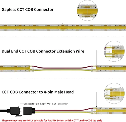 Miniatura 2 de PAUTIX Conectores de 0.394 pulgadas para CCT COB LED Tira de luz LED Kit de conexión de extensión de terminal sin soldadura, 4 conectores
