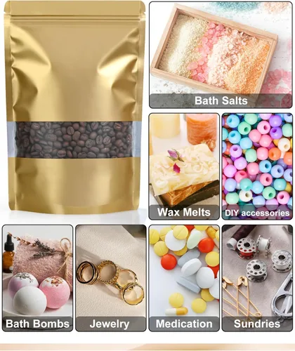 Miniatura 5 de Paquete de 100 bolsas a prueba de olores, bolsas resellables de 6.3 x 9.4 pulgadas con ventana mate, bolsa de papel de aluminio, bolsas sellables
