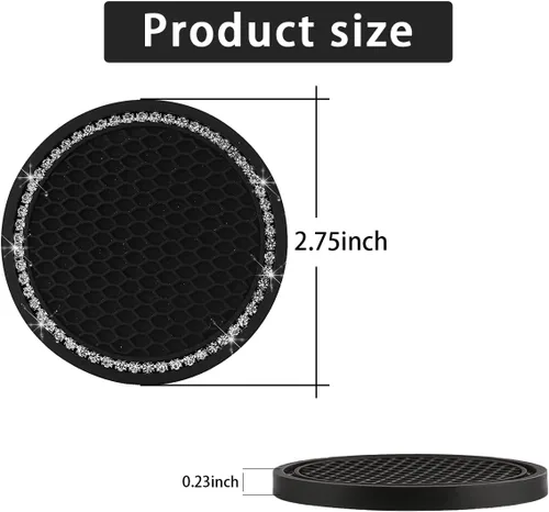 Miniatura 2 de Ziciner 4 unidades de portavasos para automóvil con brillo, portavasos de goma suave con cristales, tapete antideslizante para tazas con strass