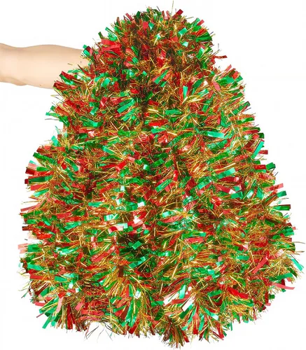 Miniatura 13 de Guirnalda de oropel de Navidad de 15,2 m, guirnalda metálica gruesa verde oscuro con diseño de torsión para árbol de Navidad, decoraciones