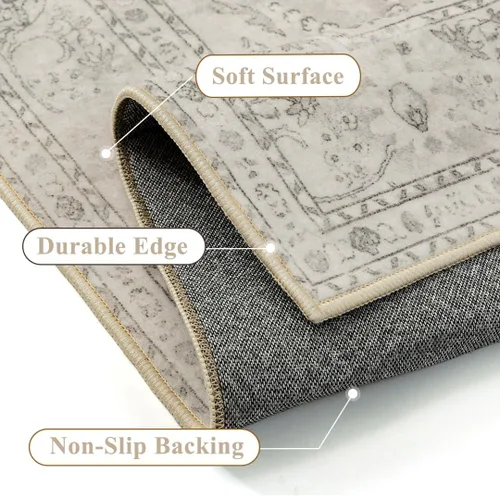 Miniatura 4 de PureCozy Alfombra de área beige de 2 x 3 pulgadas, lavable, vintage, pequeña, para entrada, cocina, suave, retro, floral, de pelo bajo, tapete