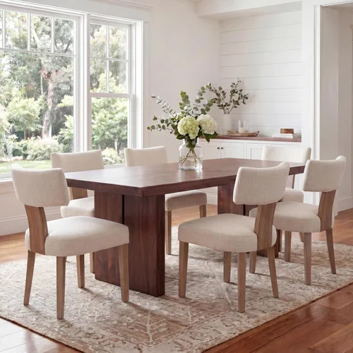 Miniatura 55 de VESCASA Juego de 2 sillas de comedor modernas de mediados de siglo, sillas de comedor tapizadas de lino con respaldo curvado ergonómico, patas