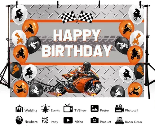 Miniatura 2 de MEHOFOND Telón de fondo naranja de 7 x 5 pies para motocicleta, globo de carreras de motocross, decoración de fiesta de cumpleaños, deportes