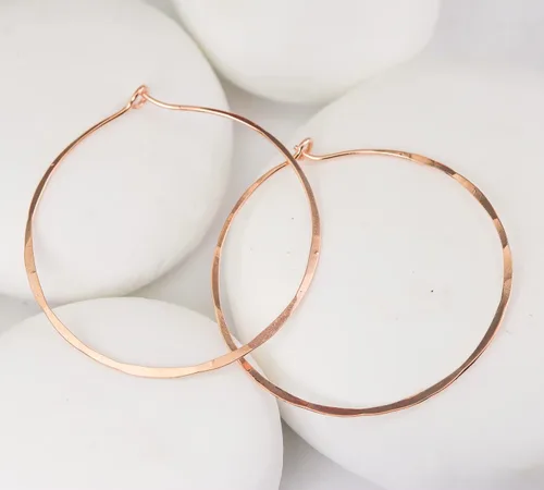 Miniatura 140 de Aretes de aro finos martillados, elegantes plata esterlina geométrica sólida, relleno de oro y relleno de oro rosa; para mujer por Lotus Stone