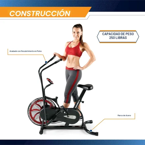 Miniatura 8 de Marcy Bicicleta fija de ejercicios con ventilador y resistencia de aire con manillares de doble acción