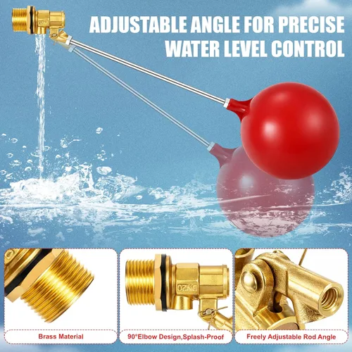 Miniatura 4 de Válvula de flotador de acero inoxidable de 3/4 pulgadas para tanque de agua y canal, diseño resistente con varilla de ángulo ajustable, bola