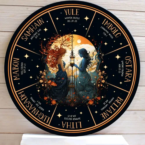 Miniatura 6 de Artsy Woodsy Letrero de madera de la rueda del año (no tallado) para decoración del hogar, bruja, pagana, Wicca, días festivos celtas, regalos 25