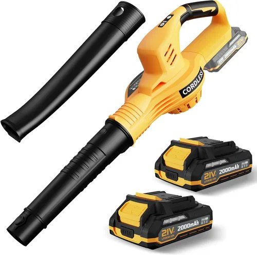 Miniatura 8 de Soplador de hojas inalámbrico, potente soplador eléctrico de hojas de 21 V con 2 baterías y cargador, 2 modos de velocidad, sopladores de hojas