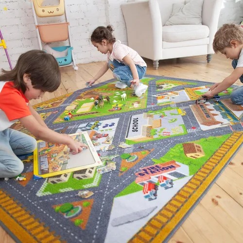 Miniatura 4 de KC Cubs Alfombra de Carretera de Construcción de Granja Rural 5'x7' - Alfombra de Juego Educativa para Niños, Niños Pequeños, Guardería, Aula, Sala