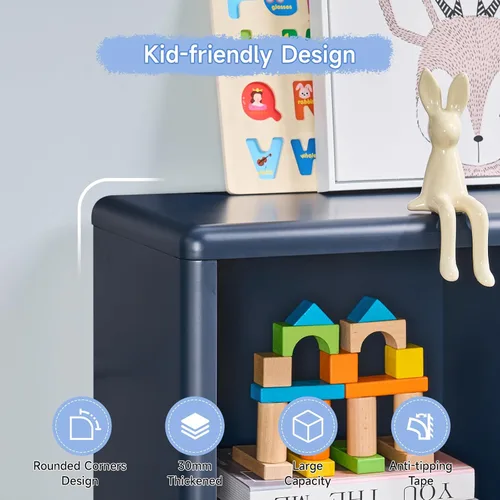 Miniatura 4 de Estantería para niños, estantería grande de madera con almacenamiento de 6 cubos, organizador de almacenamiento de juguetes para niñas con pintura